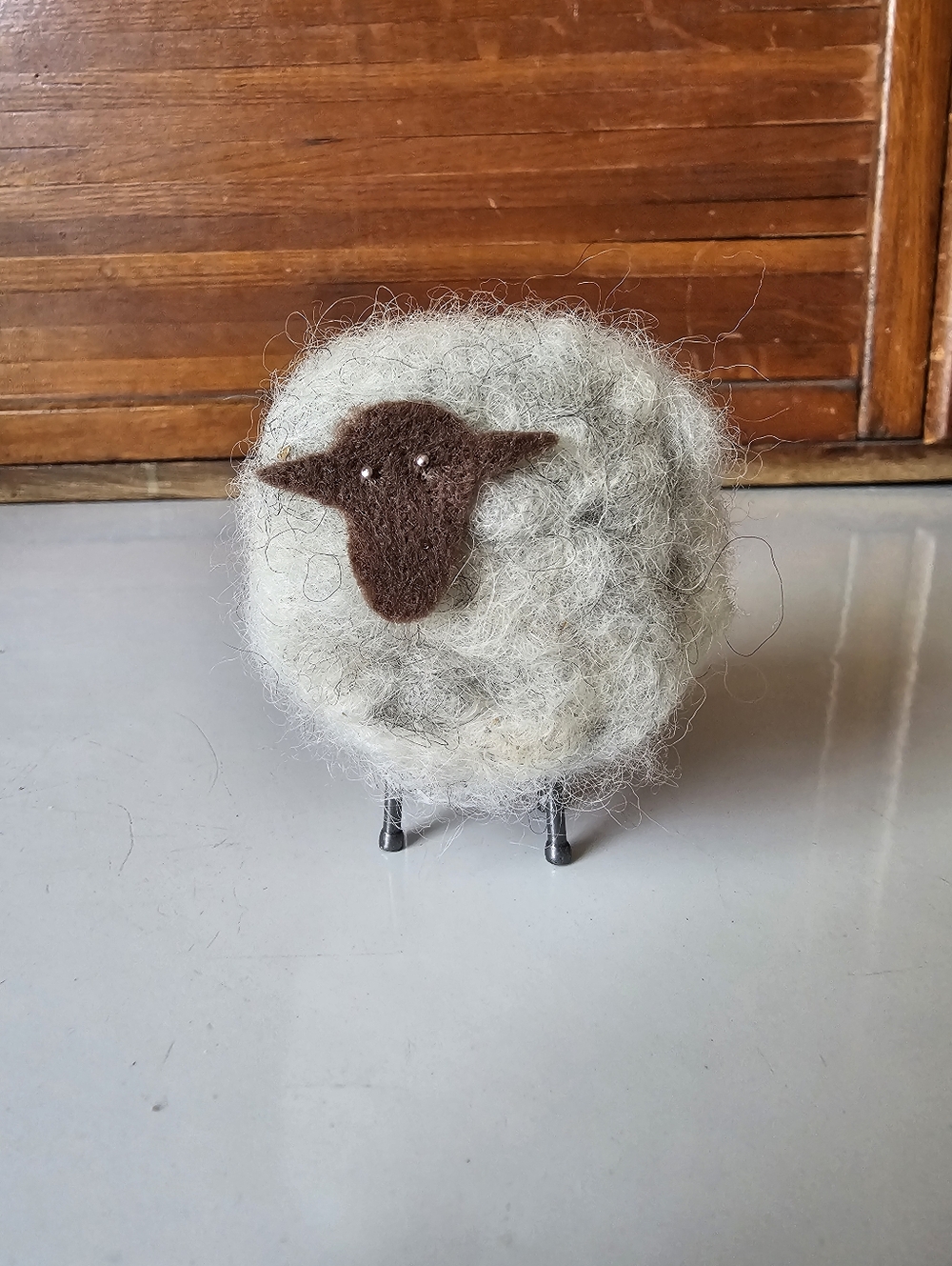 Handmade Shetland Felted Wool Sheep Figurine Brown Gray And Cream New